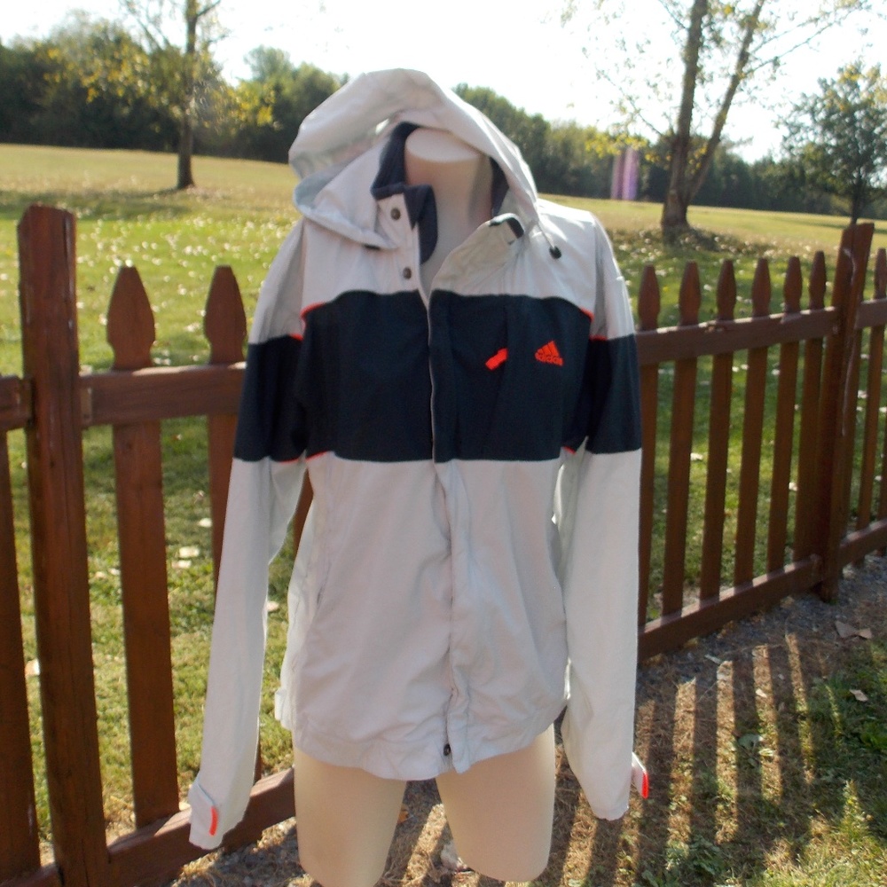 Adidas White and Black Jacket with Red Accents